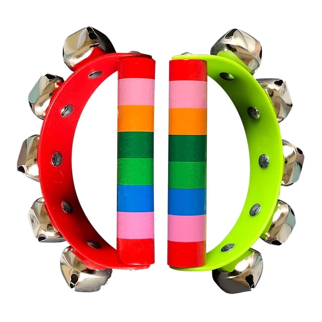 Dvkptbk Jingle Bells 2PC Wooden Musical Instruments Toys Color Half Circle Hand Bell Skin Five Bells Home Decor on Clearance