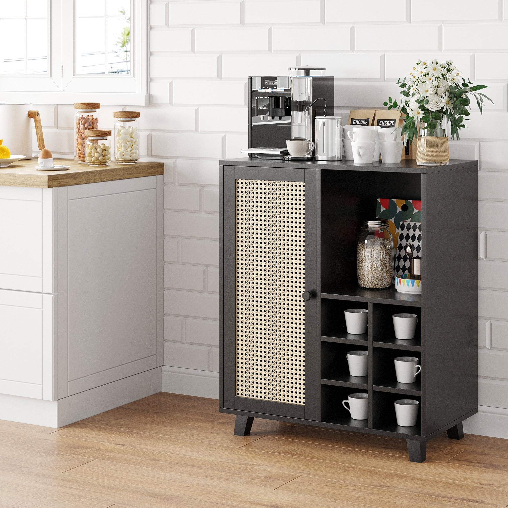 [TrumanPick ] 34 inch Sideboard Cabinet with Wine Racks, 2-Shelf Buffet Server for Living Room, Dining Room, Kitchen, and Home Bar