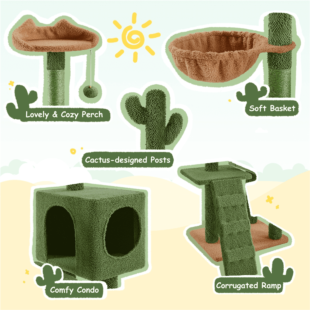 Alden Design 52.5'' Height Cactus Cat Tree Condo with Natural Sisal, Green/Brown