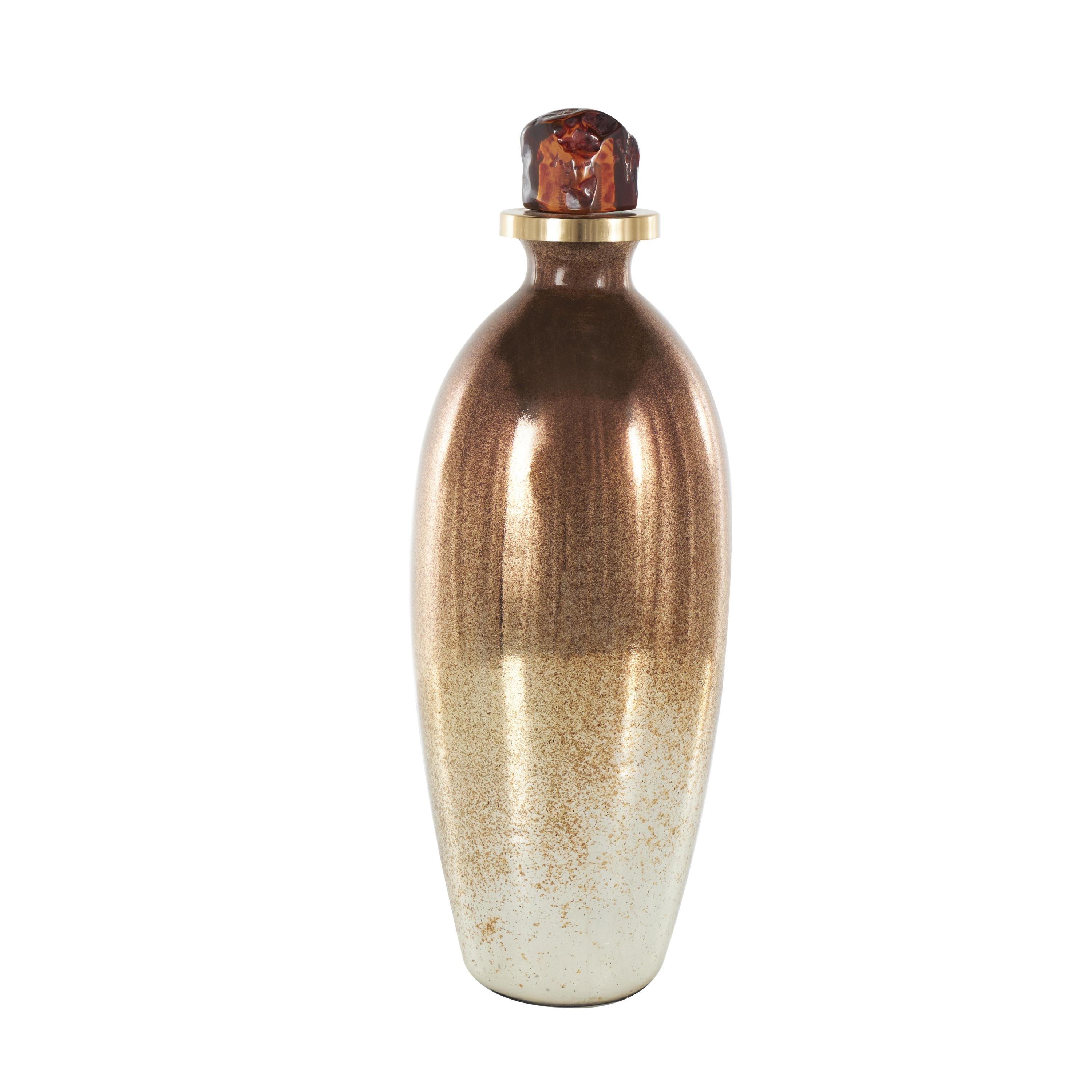 DecMode 6" x 17" Copper Glass Speckled Ombre Decorative Jars with Textured Top Knob and Gold and Beige Accents, 1-Piece