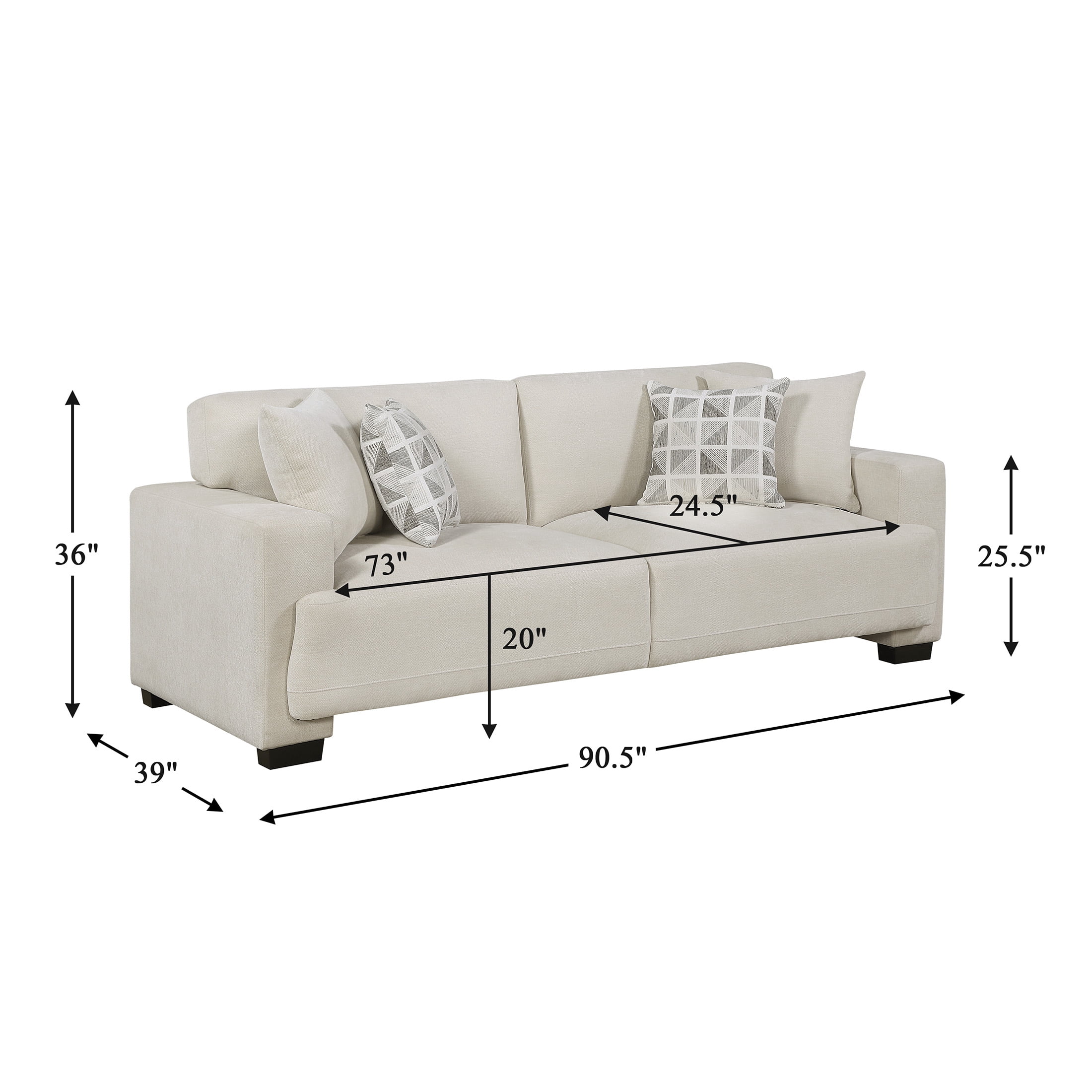 OakvillePark Tivaro Chenille Sofa with 2 Pillows, Beige