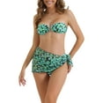 thumbnail image 1 of INSPIRAR CHIC Conjuntos de Bikini Bandeau con Estampado Floral para Mujeres, 3 Piezas, Lazo Trasero, Trajes de Baño de Parte Inferior Triangular, Verde Grande, 1 of 5