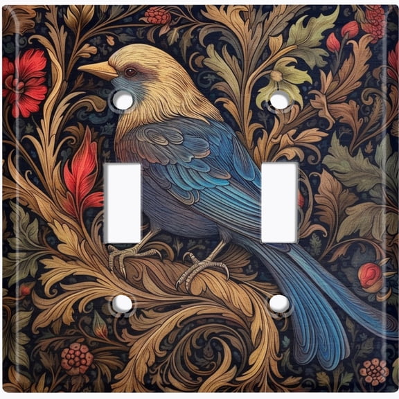 Metal Light Switch Wall Plate Outlet Cover (Printed Image of Rustic Bird - Double Toggle)