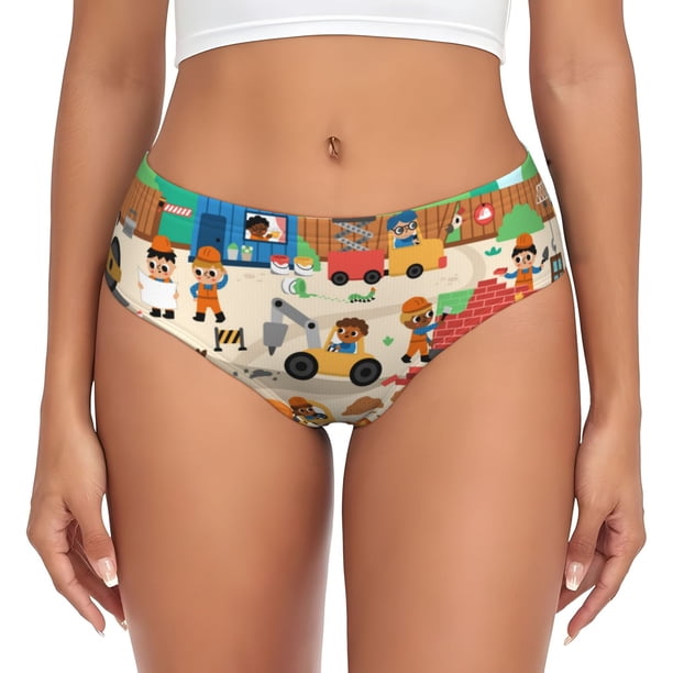 Fotbe construction road work landscape Calzones Estampados para Mujer – Ropa Interior de Algodón, Cómoda, Suave y Elástica-Large