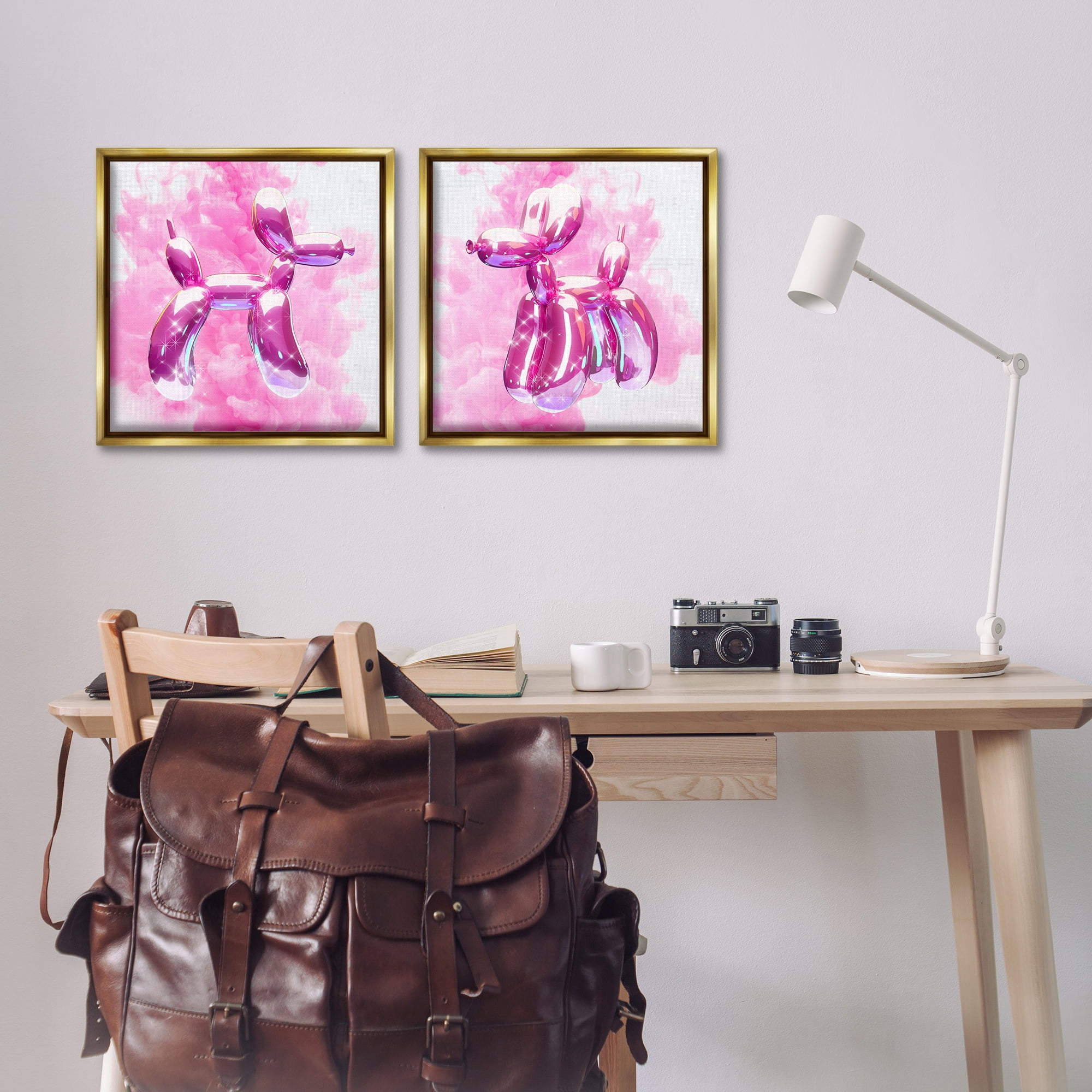Stupell Industries Sparkle Balloon Dogs Abstract Painting Gold Floater Framed Canvas Art Print Wall Art, 18 x 18, Set of 2