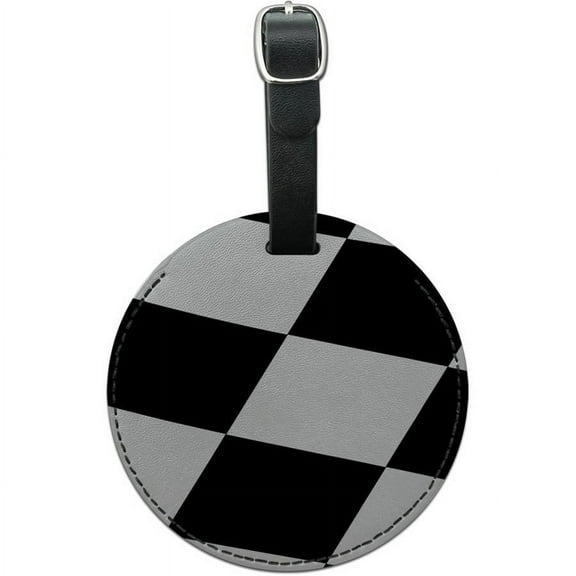 Checkered Flag Racing Round Leather Luggage ID Tag Suitcase Carry-On