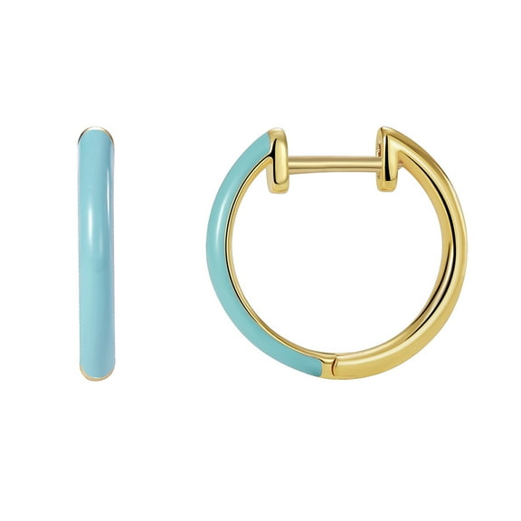 Gold-Plated Enamel Hoop Earrings Gold Huggie Hoops For Women Blue Enamel Earrings JEWELRY