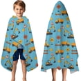 thumbnail image 3 of Cartoon Construction Vehicles Barriers Light Blue Pattern Hooded Bath Towel，50"x30" for Ages 3 To 12 Kids, Quick Dry Lightweight Soft Microfiber Hood Beach Towel Cover Up for Kids, 3 of 7