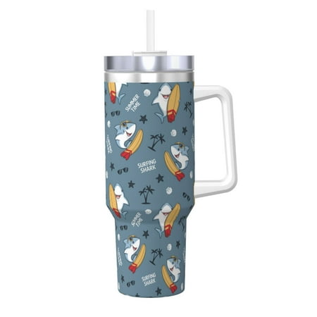 

Salouo Surf Shark for 40oz Water Bottle with Handle & Flip Straw - Stainless Steel Vacuum Insulated Tumbler-Reusable Travel Coffee Mug- Gifts for Women & Men