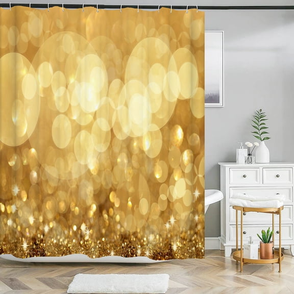 Black Gold Glitter Shiny Art Print Shower Curtain Waterproof Fabric Creative Bat