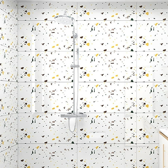 Pompotops Imitation Marbre-Tile Stickers Muraux Imperméable Épaissi Salon Fond Mur Salle de Bain Autocollants Cuisine Papier Peint Autocollant Dégagement