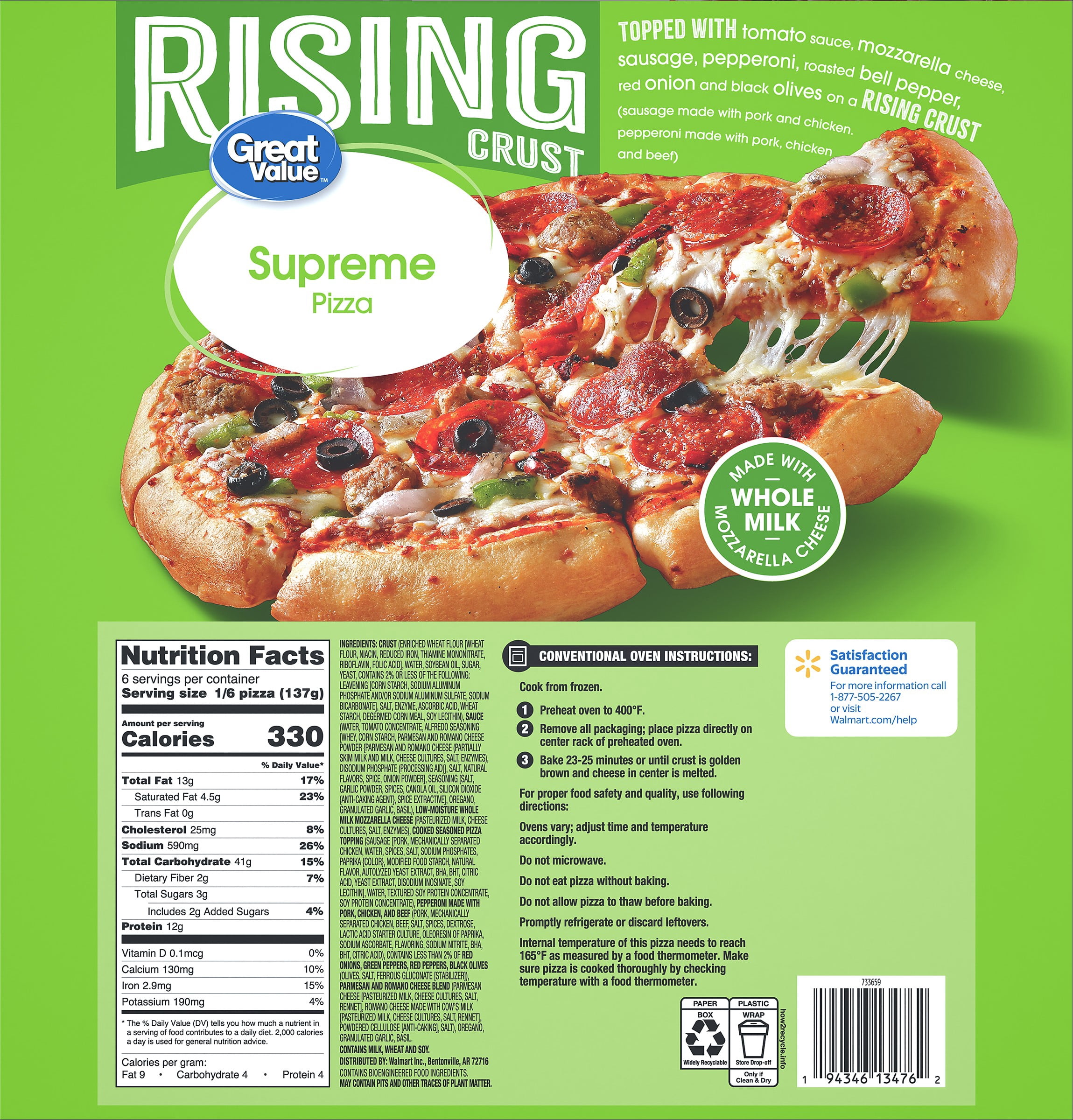 Great Value Rising Crust Supreme Pizza, 29.05 oz (Frozen)