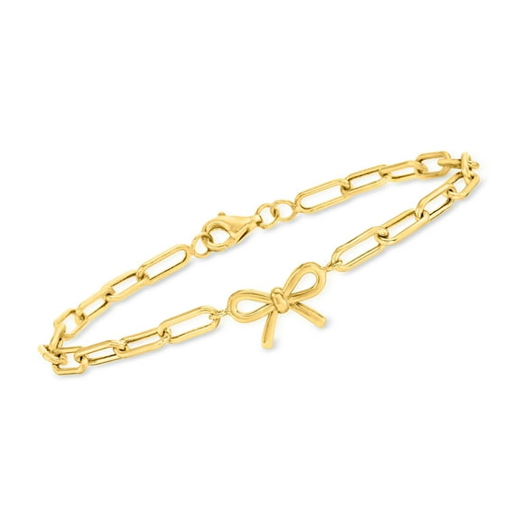 Ross-Simons 4mm 10kt Yellow Gold Paper Clip Link Bracelet With Bow Charm, Women's, Adult