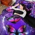 thumbnail image 4 of Manfei Pink Blue Butterfly 7 Pieces Bed in a Bag Twin Size, Gradient Rose Blossoms Bed Set, Purple Galaxy Bed Sheets Setp with Comforter, Breathable Room Decoration, 4 of 8
