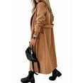 thumbnail image 3 of Women'S Classic Lapel Long Sleeve Front Open Belted Jacket Extra Long Wool Coat Khaki XL, 3 of 4