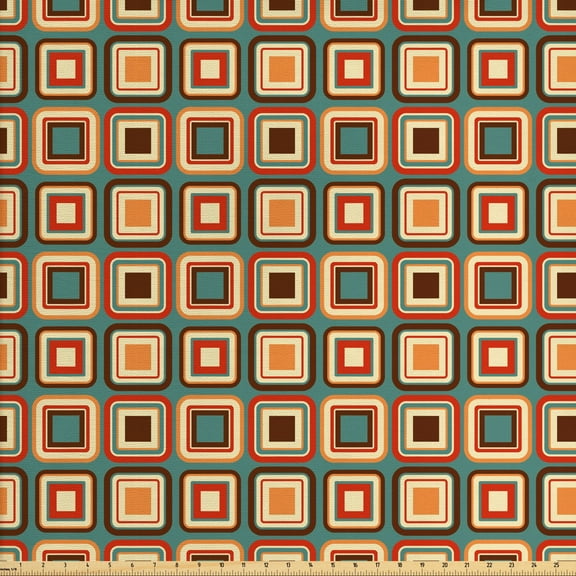 Ambesonne Modern Fabric by the Yard Upholstery, Geometric Rounded, 5 Yards, Multicolor