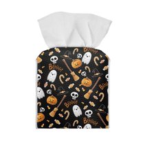 Yuyamidu Halloween PU Leather Tissue Box Cover for Living Room Square Tissue Box Holder with Bottom Belt Replacement Facial Paper Organizer Dispenser for Night Stand Tabletop