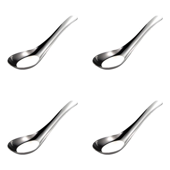 Soup Spoons Set of 4, Stainless Steel Dinner Spoons, Mirror Polished Asian Soup Spoons for Bouillon, Miso, Ramen, Dessert, Cereal