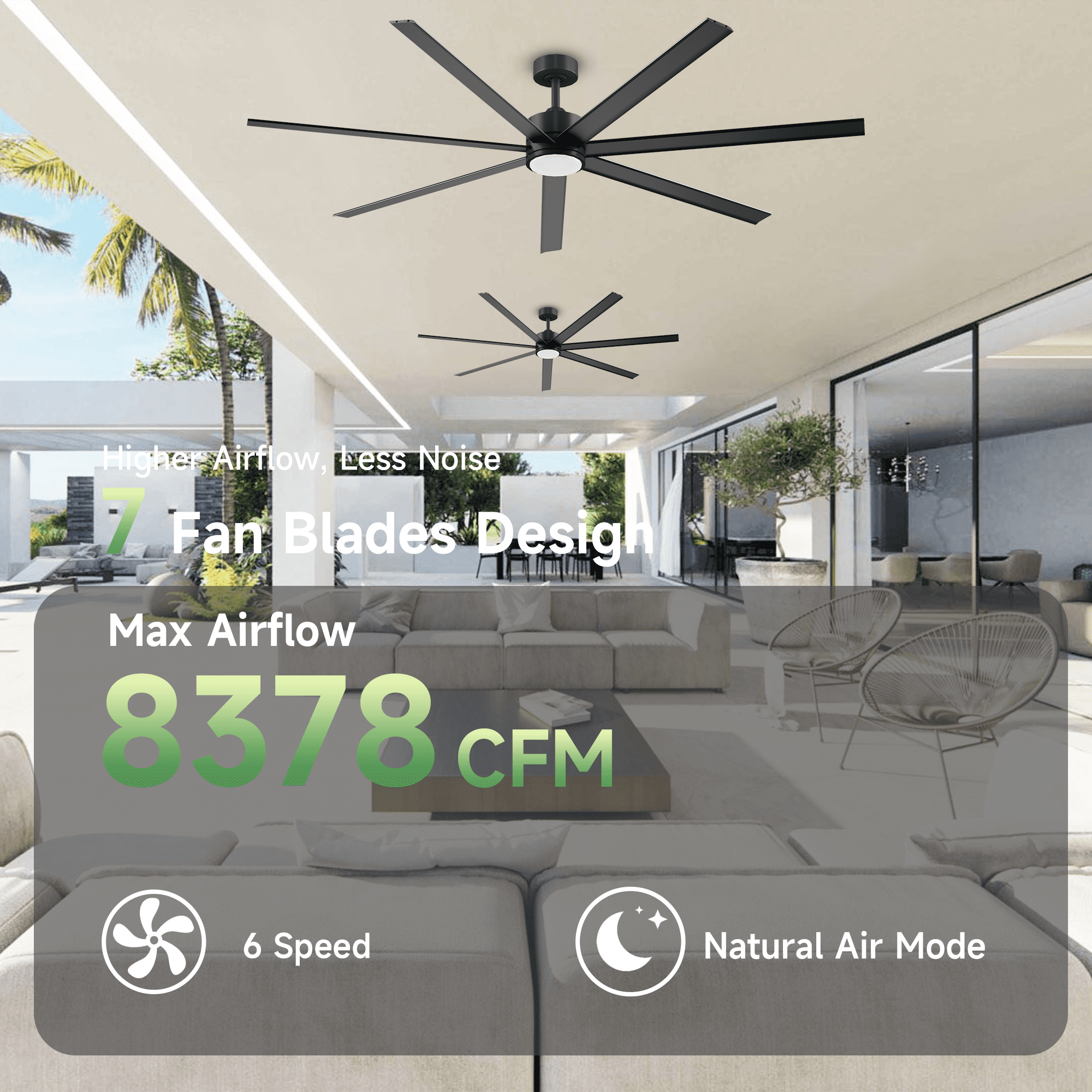 72 inch Large Outdoor Ceiling Fans with Lights and Remote, Waterproof Aluminum Blades Black Industrial Fan for Indoor Outside Great Patios Living Room