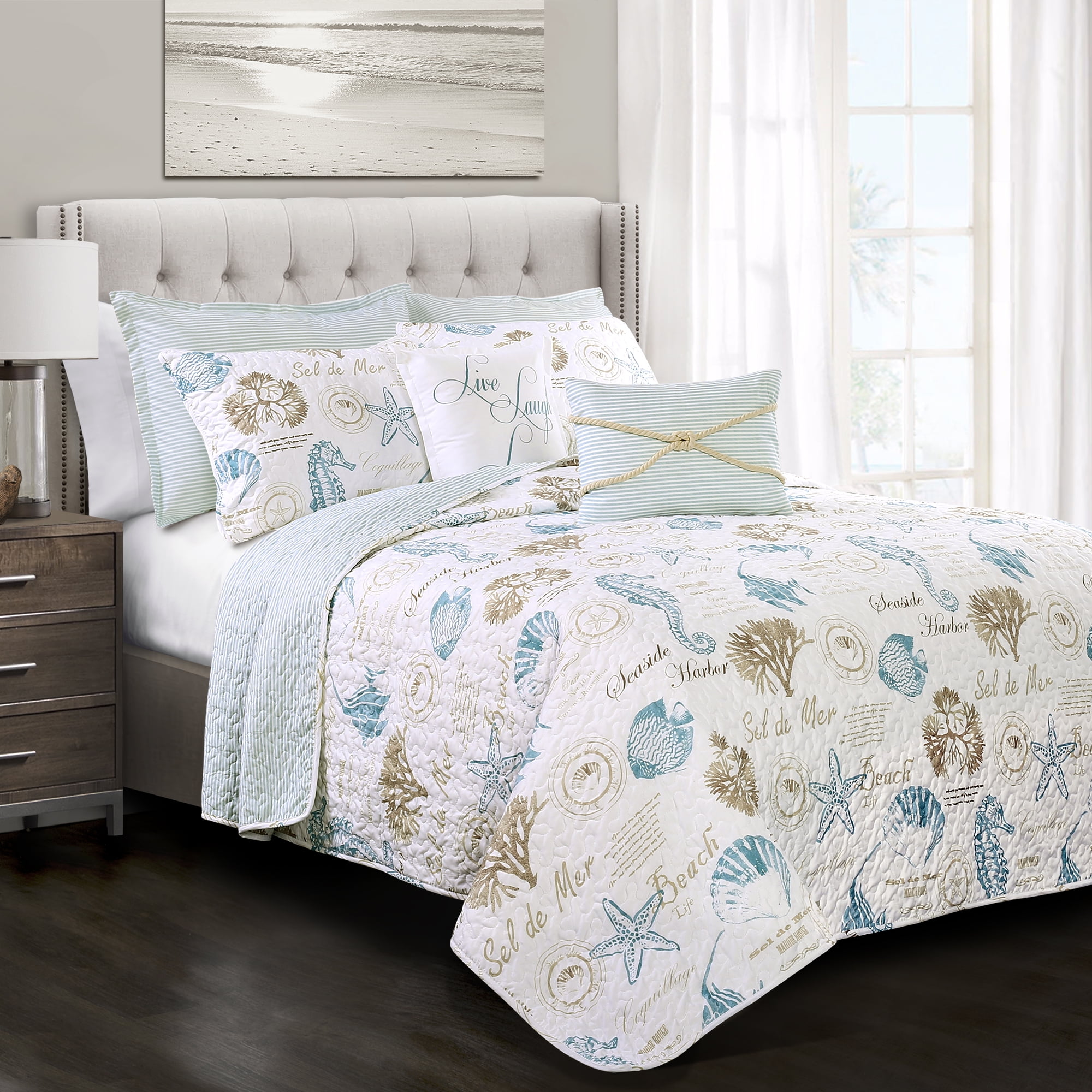 Details about   Queen Size Bedding Comforter Set Elegant Calming Coastal Gorgeous Beachy 7Pc New 