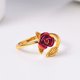 thumbnail image 3 of Anillo de flor rosa chapado en oro con forma de hoja de flor roja, anillo envolvente con extremo abierto para mujeres y niñas, dorado ER, 3 of 5