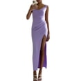 thumbnail image 4 of Women'S Slip Long Dress Cowl Neck Backless Ruched Bodycon Side Split Cocktail Party Night Out Dress L, 4 of 9