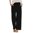 thumbnail image 3 of CAIXIA Wide Leg Pants for Women Flowy Palazzo Drawstring Elastic Waist Trousers with Pockets Summer Beach Vacation Clothes, 3 of 7
