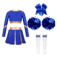 thumbnail image 2 of iixpin Kids Girls Halloween Costume Cheer Leader Team Uniform Crop Top Skirt with Pom Poms Stocking Hair Tie A Blue 10, 2 of 5