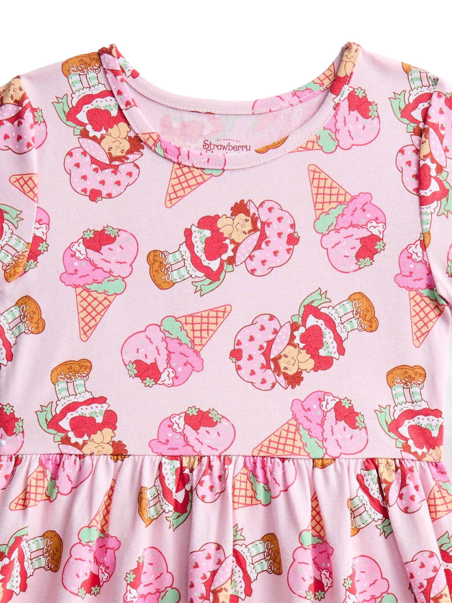Strawberry Shortcake Girls Allover Print Dress with Short Sleeves, Sizes 4-12
