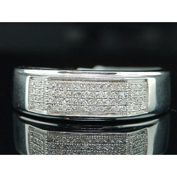 Diamond Wedding Band .925 Sterling Silver Mens Pave Engagement Ring 0.35 Ct.