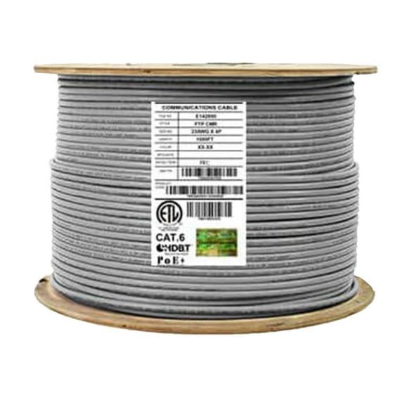 Infinity Cable CAT6 F/UTP 4 Pairs 26AWG Patch Cable CM 100% Pure Copper, 1000 Ft. Bulk Cable Reel, Gray