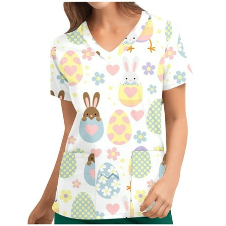 

Summer Tops for Women 2022 High Waisted Scrubs for Women Nursing with Pattern Short Sleeve Shirts V Neck Tops Graphic Tees Workwear For Summer