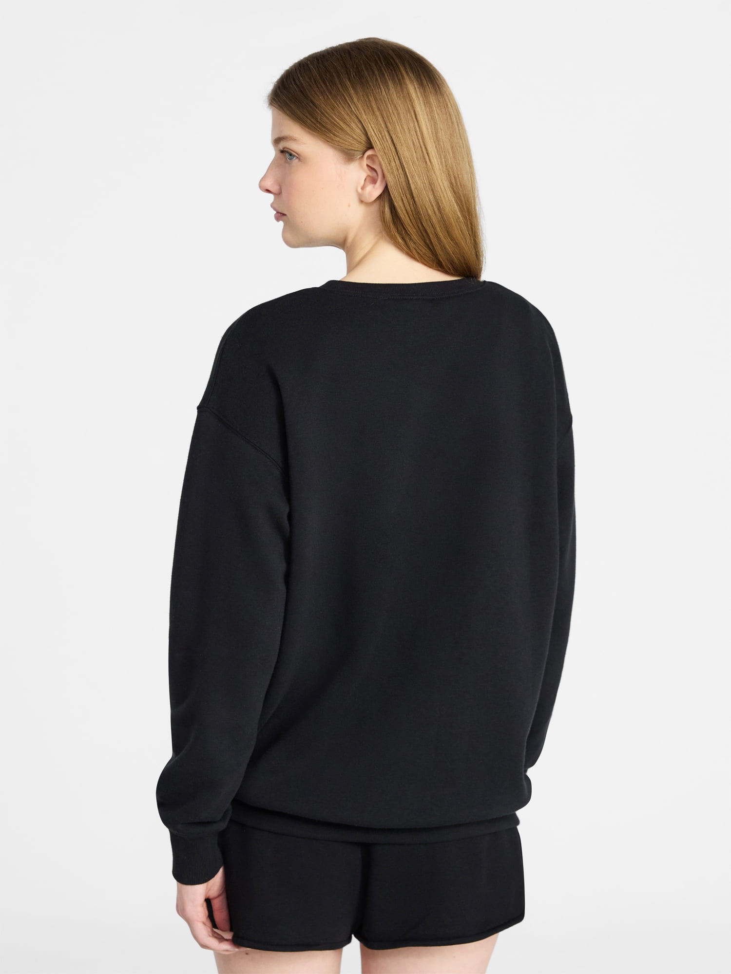 No Boundaries Oversized Fleece Sweatshirt with Long Sleeves, Women's Sizes XXS-4X