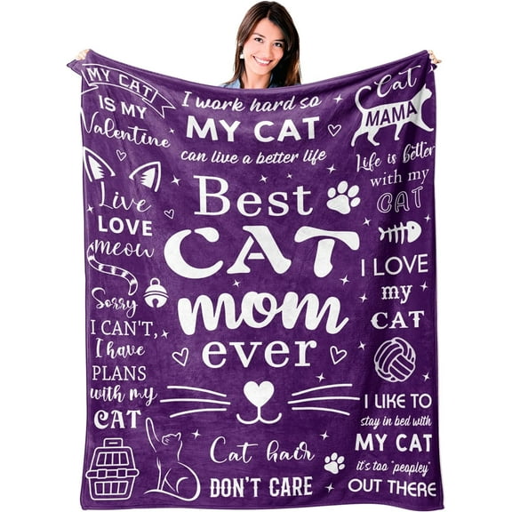 Cat Mom Blanket 60"x50", Cat Lover Gifts for Women, Cat Gifts for Cat Lovers, Cat Mom Gifts for Women Birthday, Best Cat Mom Ever Blankets, Christmas Mothers Day Cat Gifts for Cat Mom