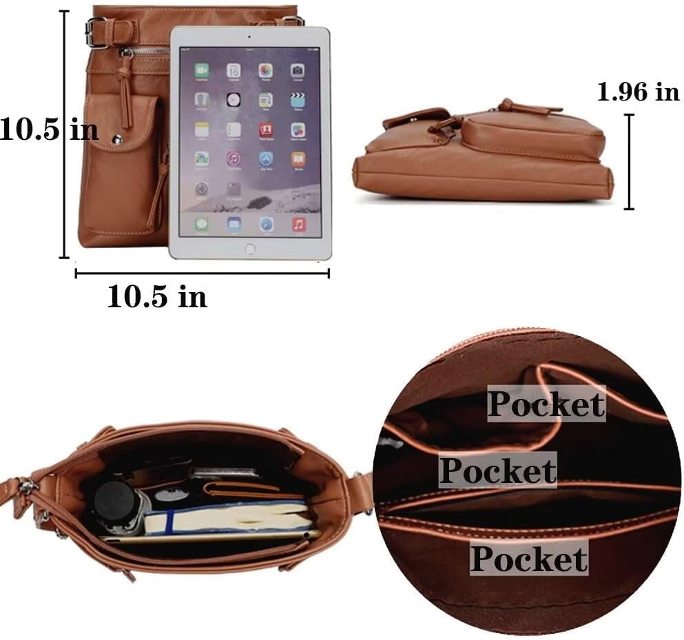 Leather Crossbody Bag for Women PU West Multi Pocket Shoulder Bags Travel Purses Ultra Soft Washed