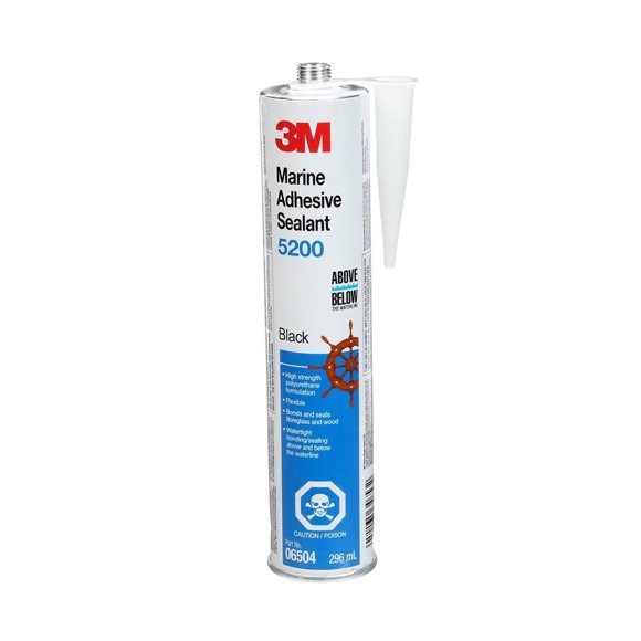 3M Adhesive Sealant 06504 3M 5200; Used For Permanent Bonding Of Wood/Gelcoat And Fiberglass; For Marine Applications; 10 Ounce Cartridge; Black; 48 Hours Tack Free Time; 600 PSI Tensile Strength