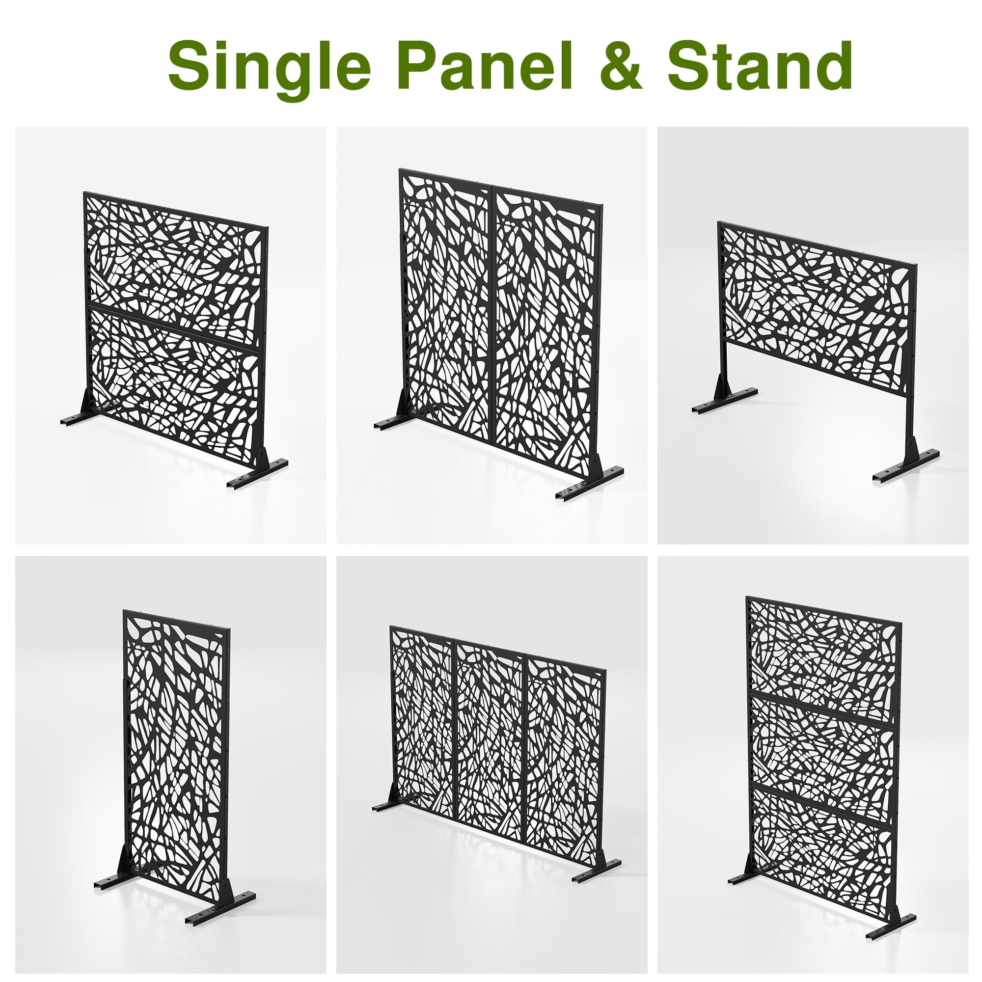 72"x47" Outdoor Privacy Screen with Stand Metal Balcony Decorative Screen,Black