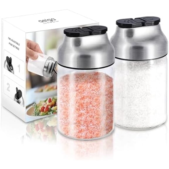 Salt and Pepper Shakers Set - 5 OZ Glass Salt Shaker with Adjustable Pour Holes - Sugar Dispenser with Stainless Steel Lid - Elegant Kitchen Table Accessories$$Home Decor, Kitchen, & Other