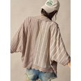 thumbnail image 7 of Women's Striped Button Down Shirt, Collared Short Sleeve Scalloped Hem Blouse, Loose Fit Flowy Top, Boho Vacation Resort Wear, 7 of 7