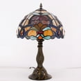 thumbnail image 3 of Bedside Tiffany Table Lamp Orange Stained Glass Flower Liaison Luxurious Style Reading Desk Banker Light 18" Tall Living Bedroom Hotel Victorian Vintage Memory Sympathy  LED Bulb Included, 3 of 6