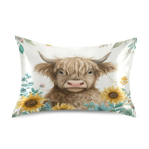 Satin Pillowcase Soft and Smooth Pillow Case for Hair and Skin Sunflowers and Highland Cow
