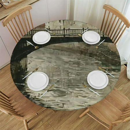 

Autua River Bridge Person Round Table Cover Stain Resistant Washable Indoor Outdoor Tablecloth Kitchen Dining Wedding Parties 100% Polyester Fiber 31 -35