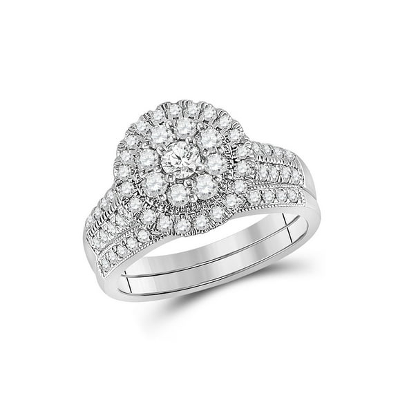 10kt White Gold Round Diamond Bridal Wedding Ring Band Set 1 Cttw