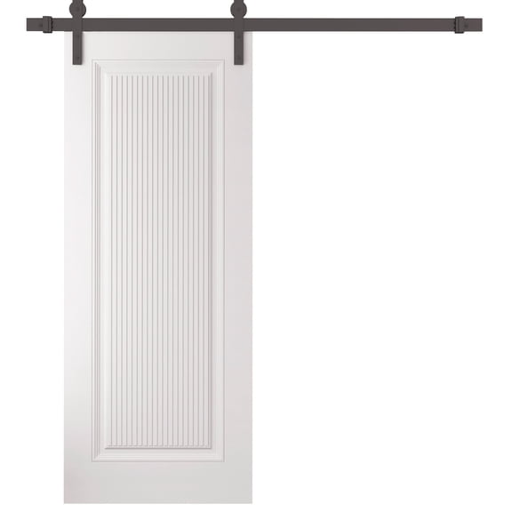 Barn Door 36 x 80 inches | CLASSIC 8889 White Enamel | 6.6FT Rail Track Heavy Hardware Set | Solid Panel Interior Doors