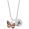 thumbnail image 1 of Delight Jewelry Silvertone Large Monarch Butterfly with 6 AB Crystals Silvertone Script Initial Disc - M - Charm Necklace, 20"+3", 1 of 4