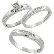 sterling silver diamond trio wedding ring set his 45mm hers 35mm rhodium finish - Wedding Ring Trios sterling silver diamond trio wedding ring set his 45mm hers 35mm rhodium finish - Wedding Ring Trios