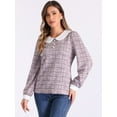 thumbnail image 4 of DARING DIVA Women's Button Decor Crew Neck Collared Tweed Blouses XS Pink, 4 of 6