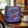 thumbnail image 3 of Kuiaobaty Butterfly Daisy Print Crossbody Bag for Women, Galaxy Print Portable Leather Satchel Purse with Adjustable Strap, Zipped Pockets Hobo Handbag Crossbody for Travel, Purple, 3 of 7