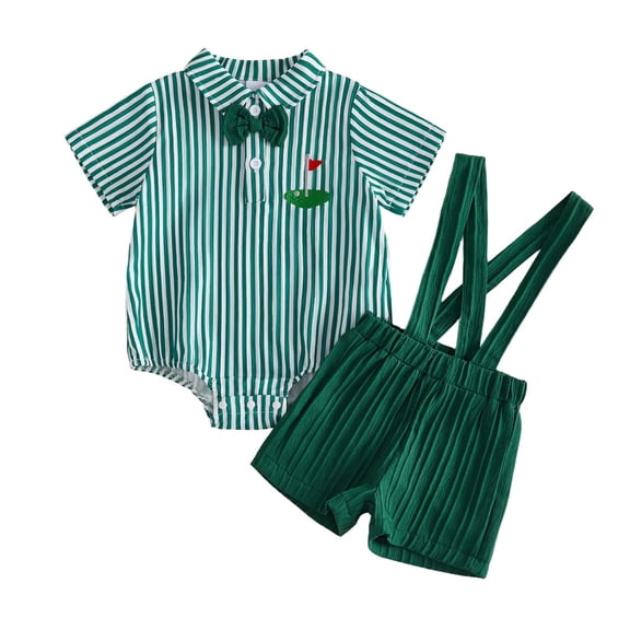Karoyedx Dress Suit for Baby Boy Baby Boy Clothes Suits Short Sleeve Top Suspender Shorts Summer Infant Gentleman Birthday Outfits Dark Green Size,9-12 Months