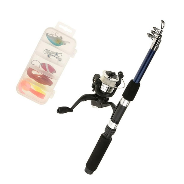 Portable Telescopic Fishing Rod And Reel Combos Travel Fishing Pole Kits  With Fishing Line 14 Pieces Fishing Baits Hooks 